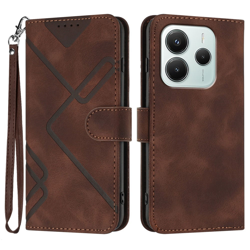 For Xiaomi Redmi Note 14 4G (164.84mm) Wallet Case Line Imprinted PU Leather Phone Cover with Strap