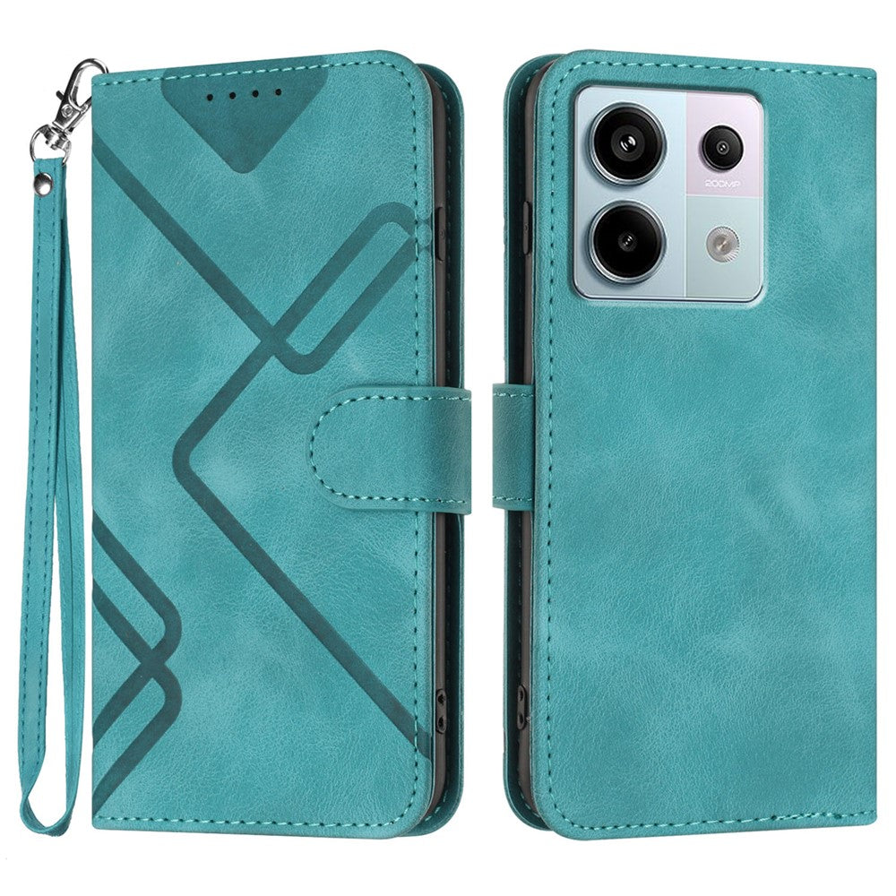 For Xiaomi Poco X6 5G / Xiaomi Redmi Note 13 Pro 5G Wallet Case Line Imprinted PU Leather Phone Cover with Strap