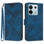 For Xiaomi Poco X6 5G / Xiaomi Redmi Note 13 Pro 5G Wallet Case Line Imprinted PU Leather Phone Cover with Strap