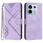 For Xiaomi Poco X6 5G / Xiaomi Redmi Note 13 Pro 5G Wallet Case Line Imprinted PU Leather Phone Cover with Strap