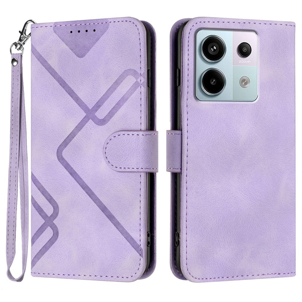 For Xiaomi Poco X6 5G / Xiaomi Redmi Note 13 Pro 5G Wallet Case Line Imprinted PU Leather Phone Cover with Strap