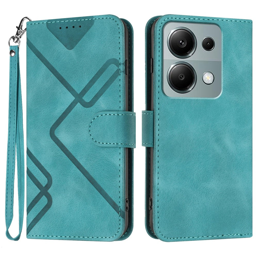For Xiaomi Poco M6 Pro 4G / Xiaomi Redmi Note 13 Pro 4G Wallet Case Line Imprinted PU Leather Phone Cover with Strap