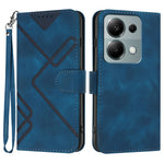 For Xiaomi Poco M6 Pro 4G / Xiaomi Redmi Note 13 Pro 4G Wallet Case Line Imprinted PU Leather Phone Cover with Strap