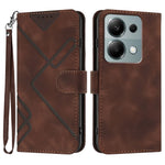 For Xiaomi Poco M6 Pro 4G / Xiaomi Redmi Note 13 Pro 4G Wallet Case Line Imprinted PU Leather Phone Cover with Strap