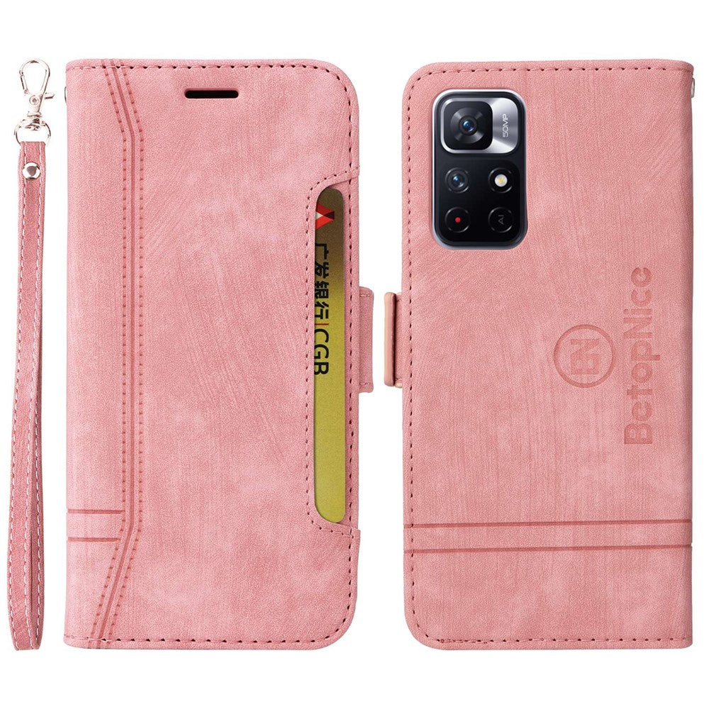 BETOPNICE 001 For Xiaomi Redmi Note 11 Pro 5G (MediaTek) / Note 11 Pro+ 5G / Poco X4 NFC / 11i 5G Imprinted Stitching Line Leather Case Phone Wallet Stand Cover