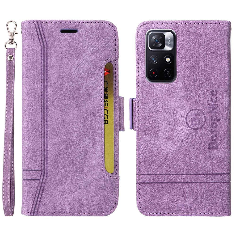 BETOPNICE 001 För Xiaomi Redmi Note 11 Pro 5G (MediaTek) / Note 11 Pro+ 5G / Poco X4 NFC / 11i 5G Läderfodral med tryckta sömmar, mobilplånbok och stativ
