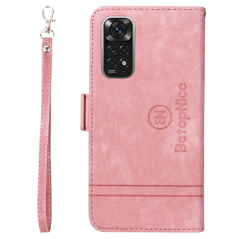 BETOPNICE 001 För Xiaomi Redmi Note 11 4G (Qualcomm) / Note 11S 4G Präglade sömmar Fullt skyddande stativfodral i PU-läder med plånbok och rem