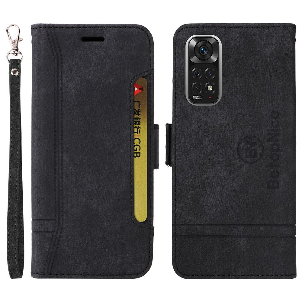 BETOPNICE 001 För Xiaomi Redmi Note 11 4G (Qualcomm) / Note 11S 4G Präglade sömmar Fullt skyddande stativfodral i PU-läder med plånbok och rem