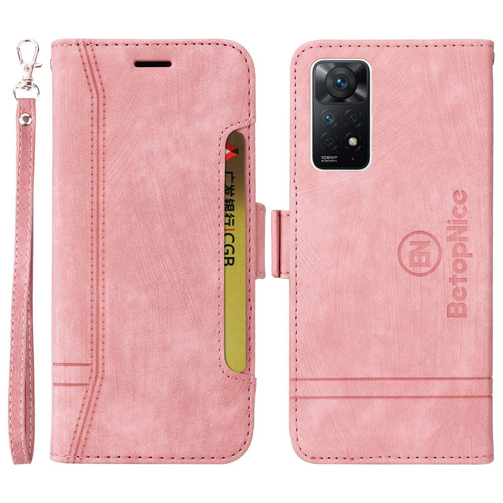 BETOPNICE 001 För Xiaomi Redmi Note 12 Pro 4G / 11 Pro 4G (MediaTek) / Note 11 Pro 5G (Qualcomm) / Note 11E Pro 5G PU-lädermobilskal med tryckta sömmar, plånboksfodral