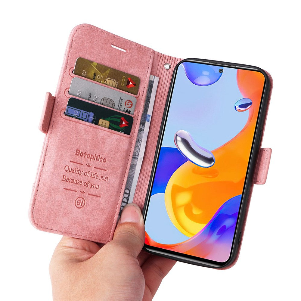 BETOPNICE 001 För Xiaomi Redmi Note 12 Pro 4G / 11 Pro 4G (MediaTek) / Note 11 Pro 5G (Qualcomm) / Note 11E Pro 5G PU-lädermobilskal med tryckta sömmar, plånboksfodral