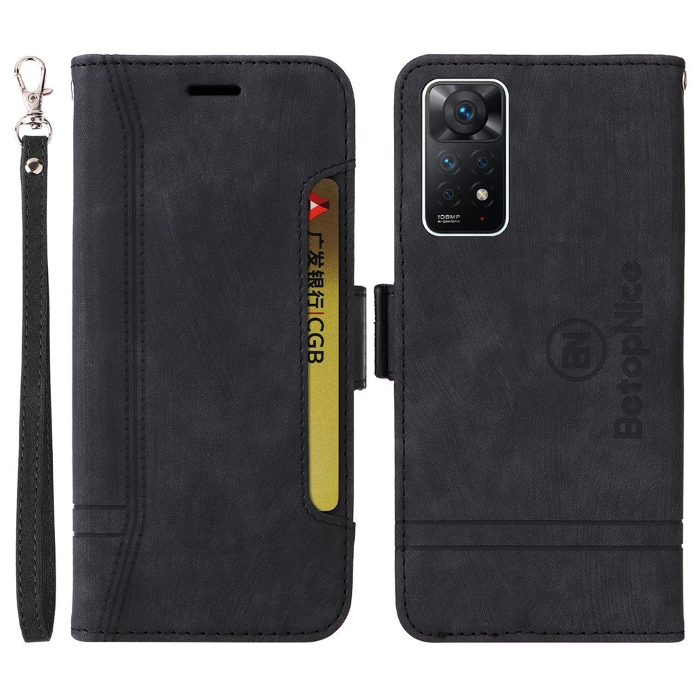 BETOPNICE 001 För Xiaomi Redmi Note 12 Pro 4G / 11 Pro 4G (MediaTek) / Note 11 Pro 5G (Qualcomm) / Note 11E Pro 5G PU-lädermobilskal med tryckta sömmar, plånboksfodral