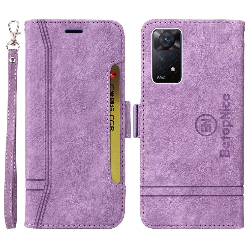BETOPNICE 001 För Xiaomi Redmi Note 12 Pro 4G / 11 Pro 4G (MediaTek) / Note 11 Pro 5G (Qualcomm) / Note 11E Pro 5G PU-lädermobilskal med tryckta sömmar, plånboksfodral