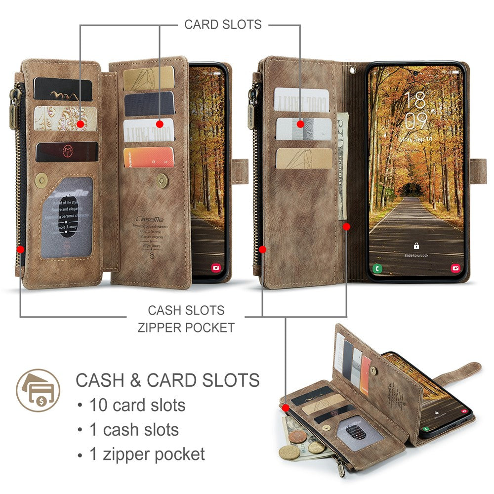 CASEME För Samsung Galaxy S25 Edge mobilskal med Rem C30 Dragkedja Flera Korthållare PU Läderfodral