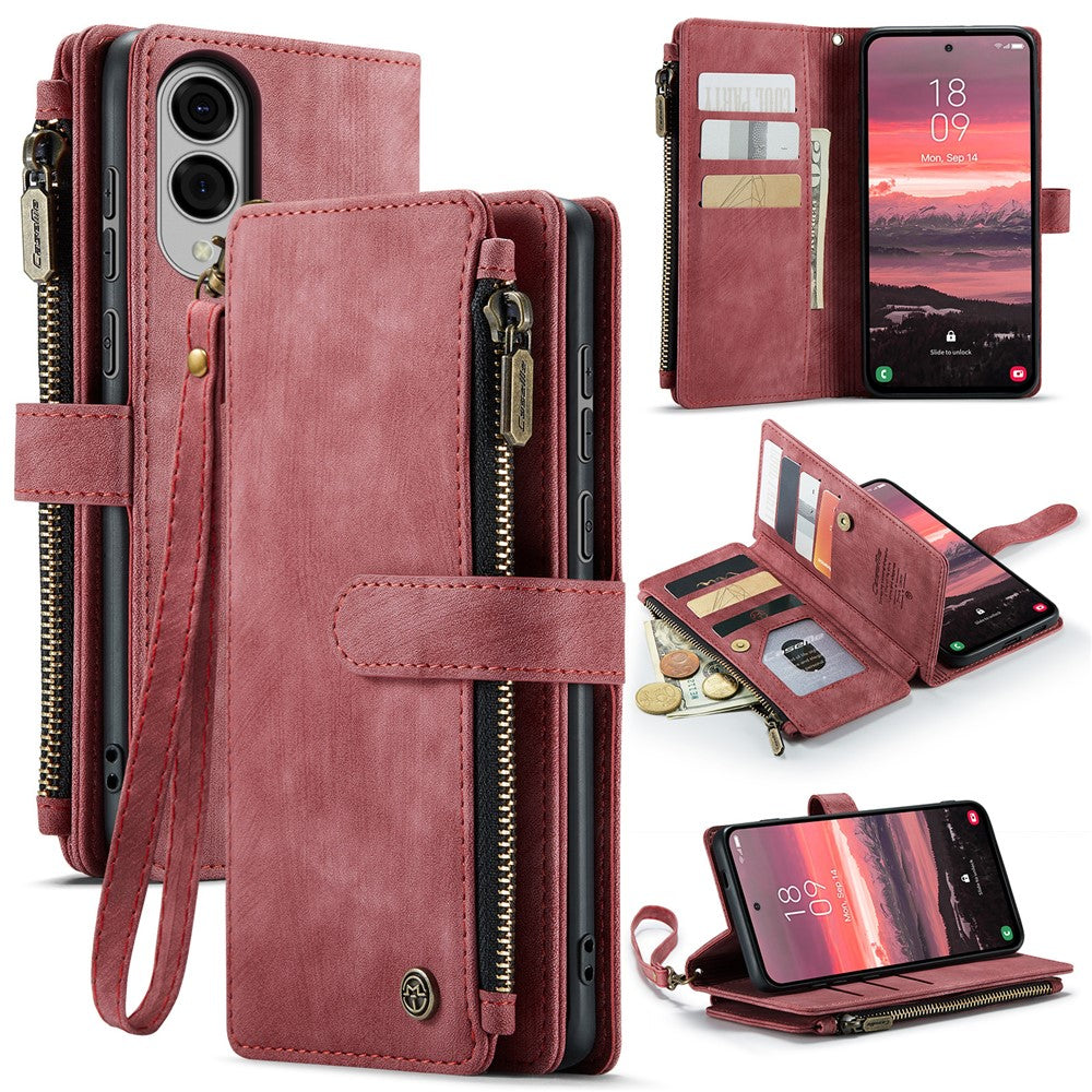 CASEME För Samsung Galaxy S25 Edge mobilskal med Rem C30 Dragkedja Flera Korthållare PU Läderfodral