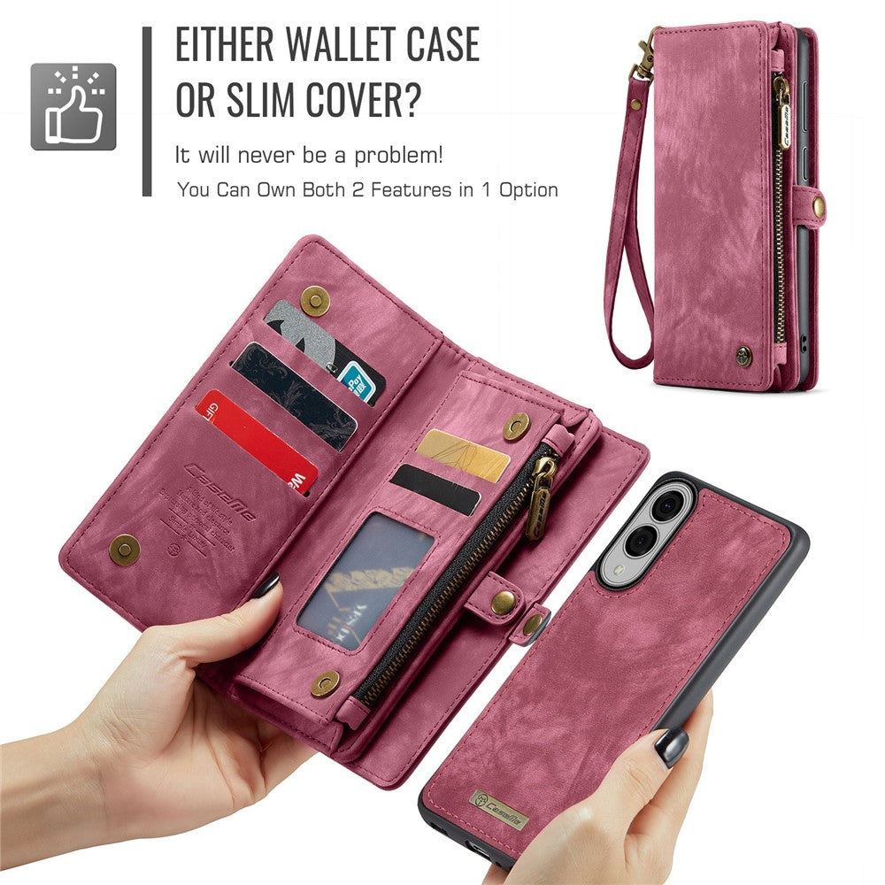 CASEME For Samsung Galaxy S25 Edge Phone Cases 008 Leather Cover with Detachable Wallet and Strap