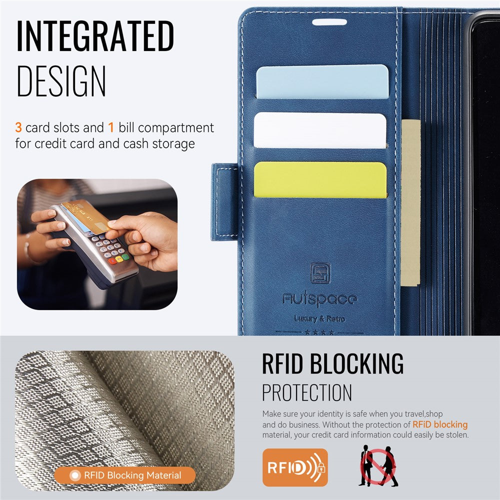 AUTSPACE For Xiaomi Poco X6 5G / Xiaomi Redmi Note 13 Pro 5G Case  A11 RFID Blocking Retro Leather Cell Phone Wallet Cover