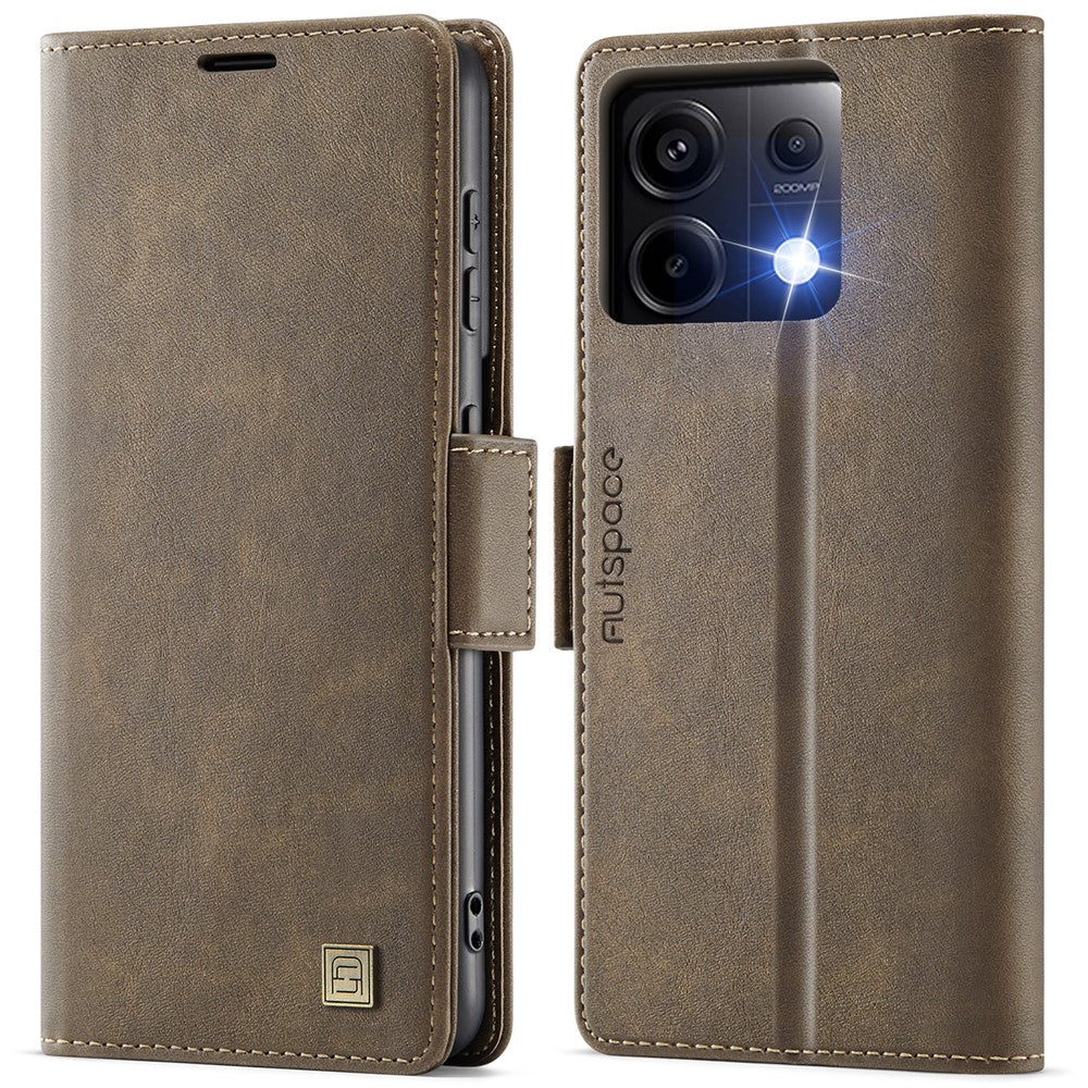AUTSPACE For Xiaomi Poco X6 5G / Xiaomi Redmi Note 13 Pro 5G Case  A11 RFID Blocking Retro Leather Cell Phone Wallet Cover