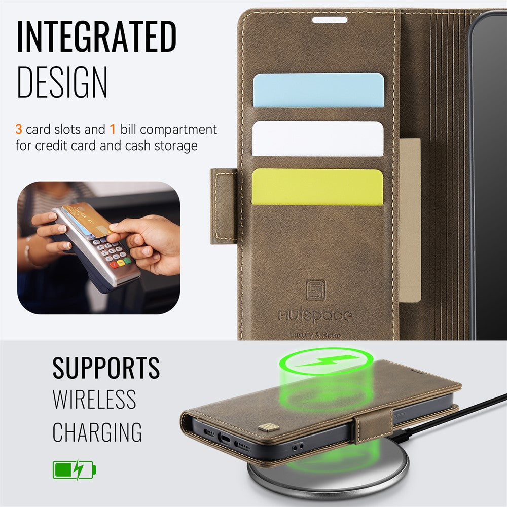 AUTSPACE For iPhone 17th / 16th Case A11 RFID Blocking Retro Leather Cell Phone Wallet Cover