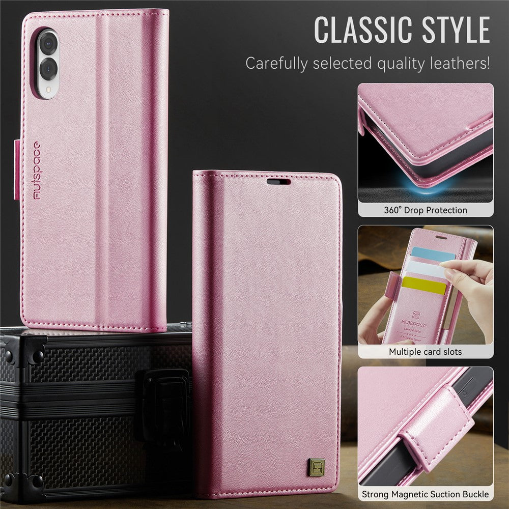 AUTSPACE For Samsung Galaxy S25 Edge Case  A11 RFID Blocking Retro Leather Cell Phone Wallet Cover
