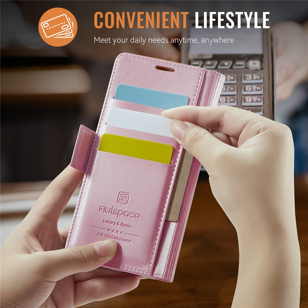 AUTSPACE For Samsung Galaxy S25 Edge Case  A11 RFID Blocking Retro Leather Cell Phone Wallet Cover