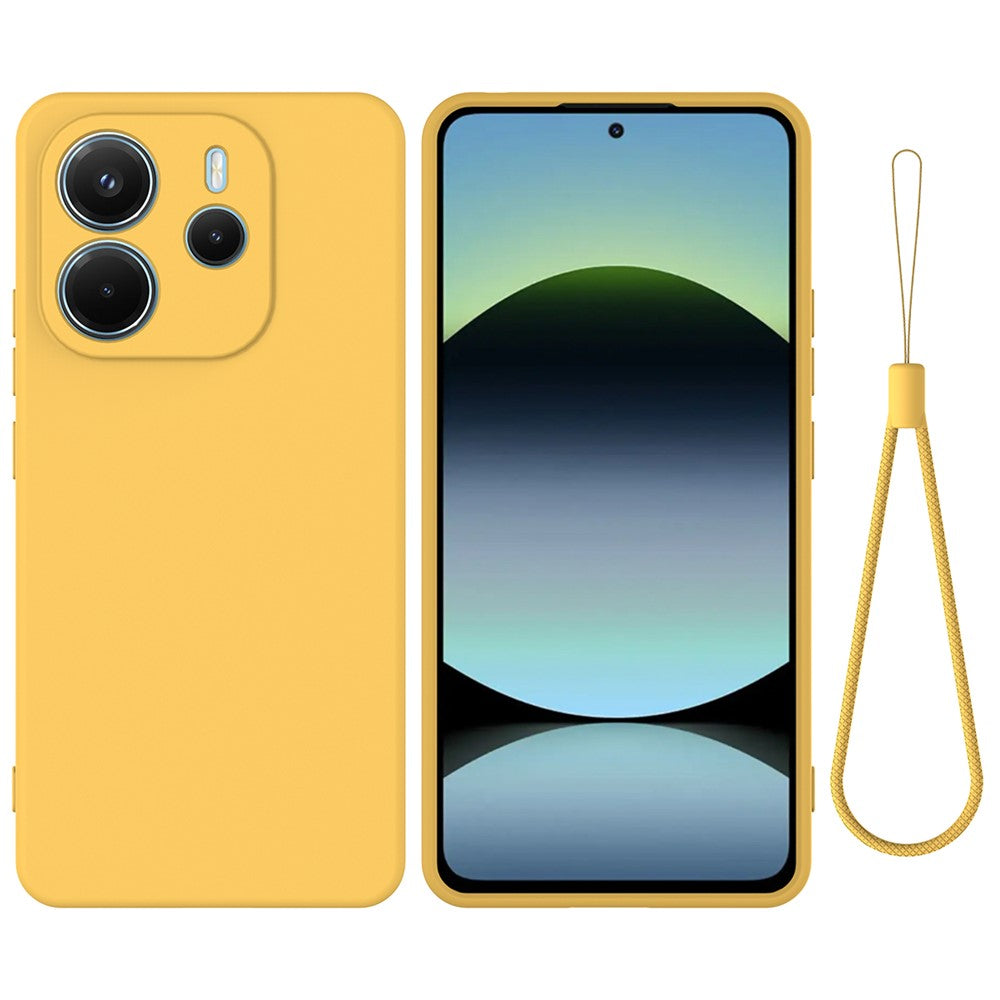 For Xiaomi Redmi Note 14 4G (164.84mm) Liquid Silicone Case Phone Back Cover with Hand Strap