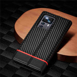 LC.IMEEKE Fallskyddande mobilskal för Xiaomi 12T 5G / Redmi K50 Ultra 5G / 12T Pro 5G, kolfiberstruktur plånboksfodral magnetiskt automatiskt stängande PU-läder mobilmobilskal