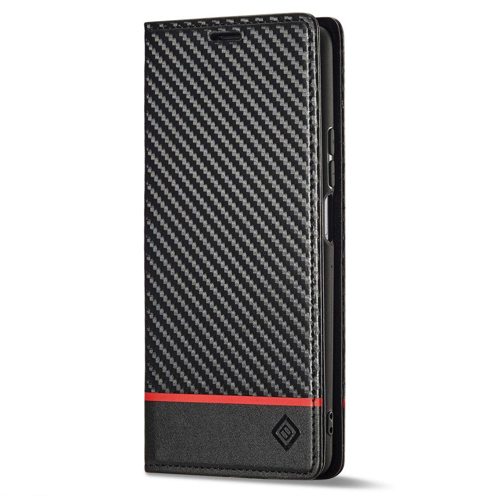 LC.IMEEKE Fallskyddande mobilskal för Xiaomi 12T 5G / Redmi K50 Ultra 5G / 12T Pro 5G, kolfiberstruktur plånboksfodral magnetiskt automatiskt stängande PU-läder mobilmobilskal