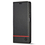 LC.IMEEKE Fallskyddande mobilskal för Xiaomi 12T 5G / Redmi K50 Ultra 5G / 12T Pro 5G, kolfiberstruktur plånboksfodral magnetiskt automatiskt stängande PU-läder mobilmobilskal