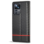 LC.IMEEKE Fallskyddande mobilskal för Xiaomi 12T 5G / Redmi K50 Ultra 5G / 12T Pro 5G, kolfiberstruktur plånboksfodral magnetiskt automatiskt stängande PU-läder mobilmobilskal