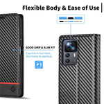 LC.IMEEKE Fallskyddande mobilskal för Xiaomi 12T 5G / Redmi K50 Ultra 5G / 12T Pro 5G, kolfiberstruktur plånboksfodral magnetiskt automatiskt stängande PU-läder mobilmobilskal