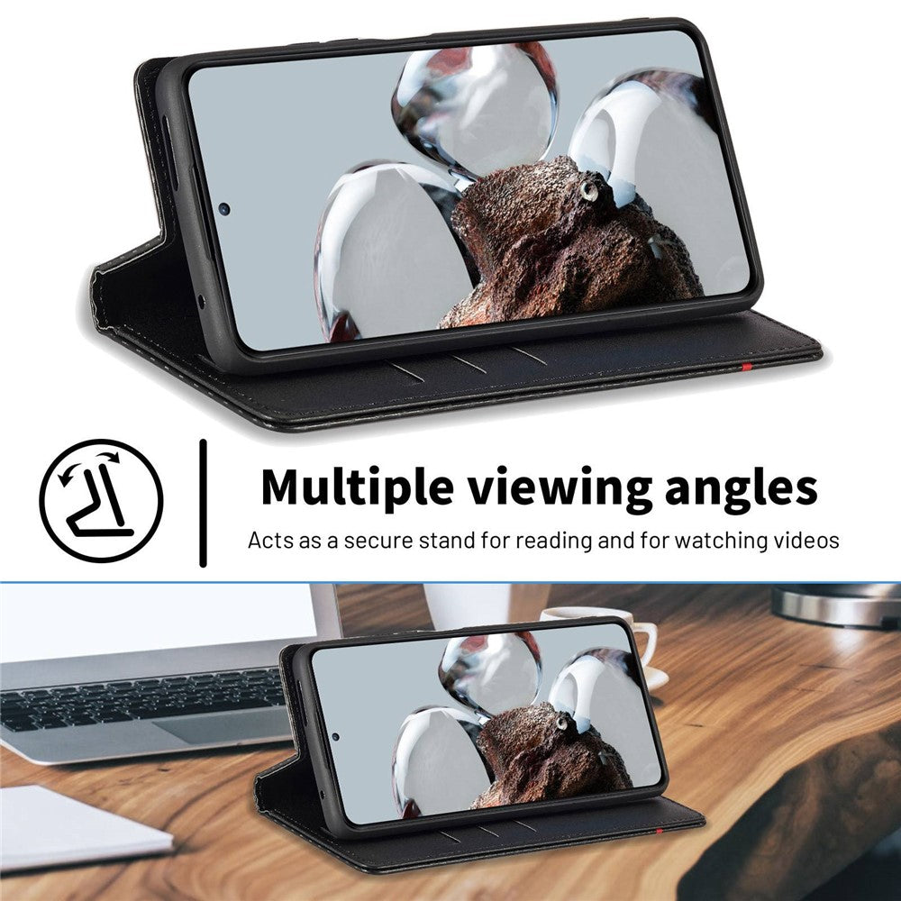 LC.IMEEKE Fallskyddande mobilskal för Xiaomi 12T 5G / Redmi K50 Ultra 5G / 12T Pro 5G, kolfiberstruktur plånboksfodral magnetiskt automatiskt stängande PU-läder mobilmobilskal