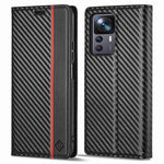 LC.IMEEKE Fallskyddande mobilskal för Xiaomi 12T 5G / Redmi K50 Ultra 5G / 12T Pro 5G, kolfiberstruktur plånboksfodral magnetiskt automatiskt stängande PU-läder mobilmobilskal