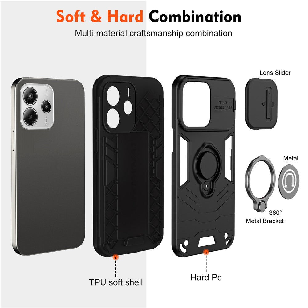 For Xiaomi Redmi Note 14 4G (164.84mm) Case Slide Camshield Kickstand PC + TPU Phone Cover