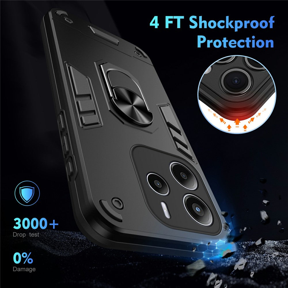 For Xiaomi Redmi Note 14 4G (164.84mm) Case PC + TPU Drop Defend Phone Cover with Ring Kickstand