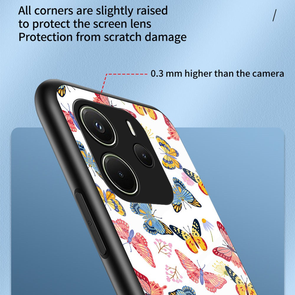 For Xiaomi Redmi Note 14 4G (163.25mm) Case Butterfly Pattern TPU + Tempered Glass Protective Phone Cover