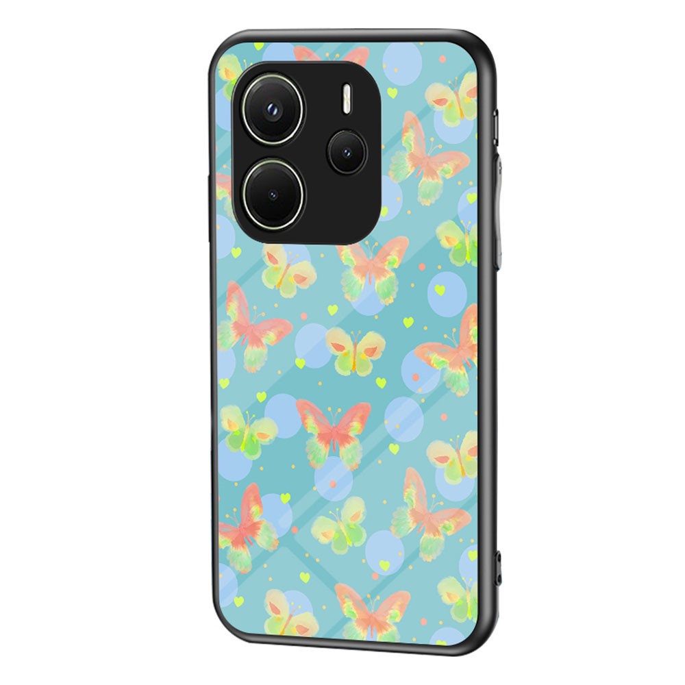 For Xiaomi Redmi Note 14 4G (163.25mm) Case Butterfly Pattern TPU + Tempered Glass Protective Phone Cover