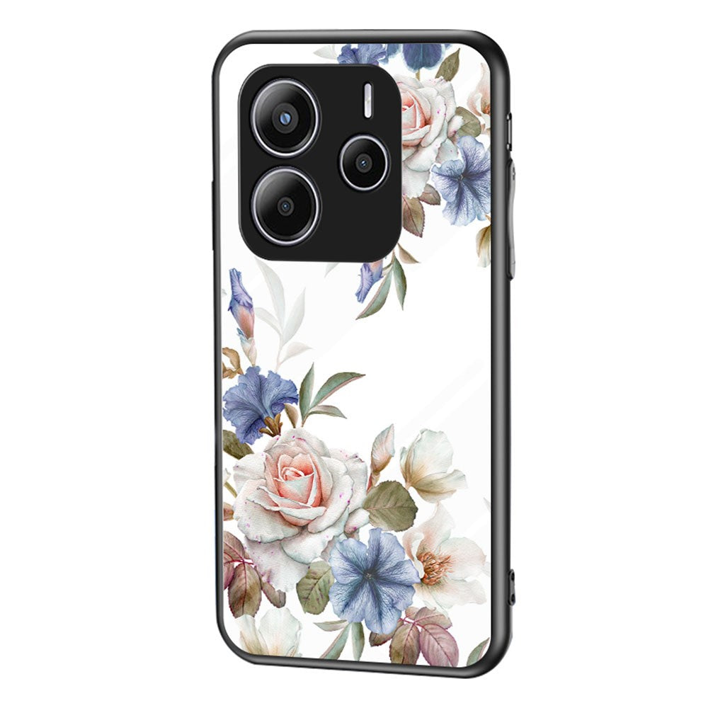 For Xiaomi Redmi Note 14 5G Case Floral Pattern TPU + Tempered Glass Protective Phone Cover