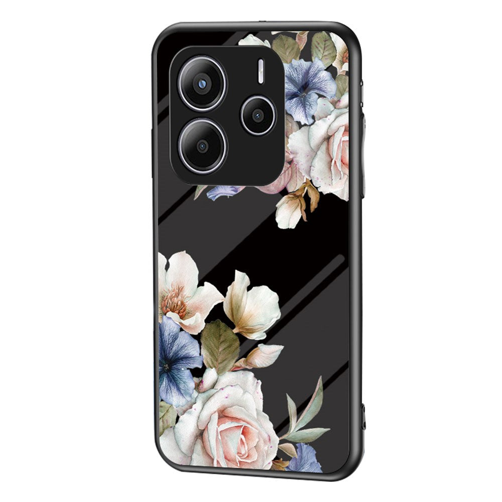 For Xiaomi Redmi Note 14 5G Case Floral Pattern TPU + Tempered Glass Protective Phone Cover