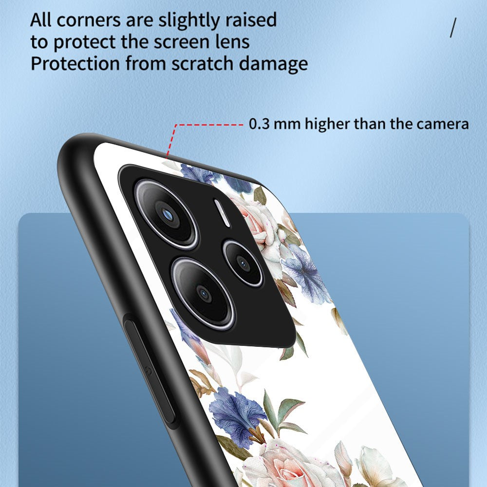 For Xiaomi Redmi Note 14 5G Case Floral Pattern TPU + Tempered Glass Protective Phone Cover
