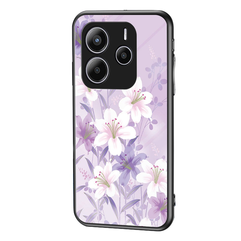 For Xiaomi Redmi Note 14 5G Case Floral Pattern TPU + Tempered Glass Protective Phone Cover