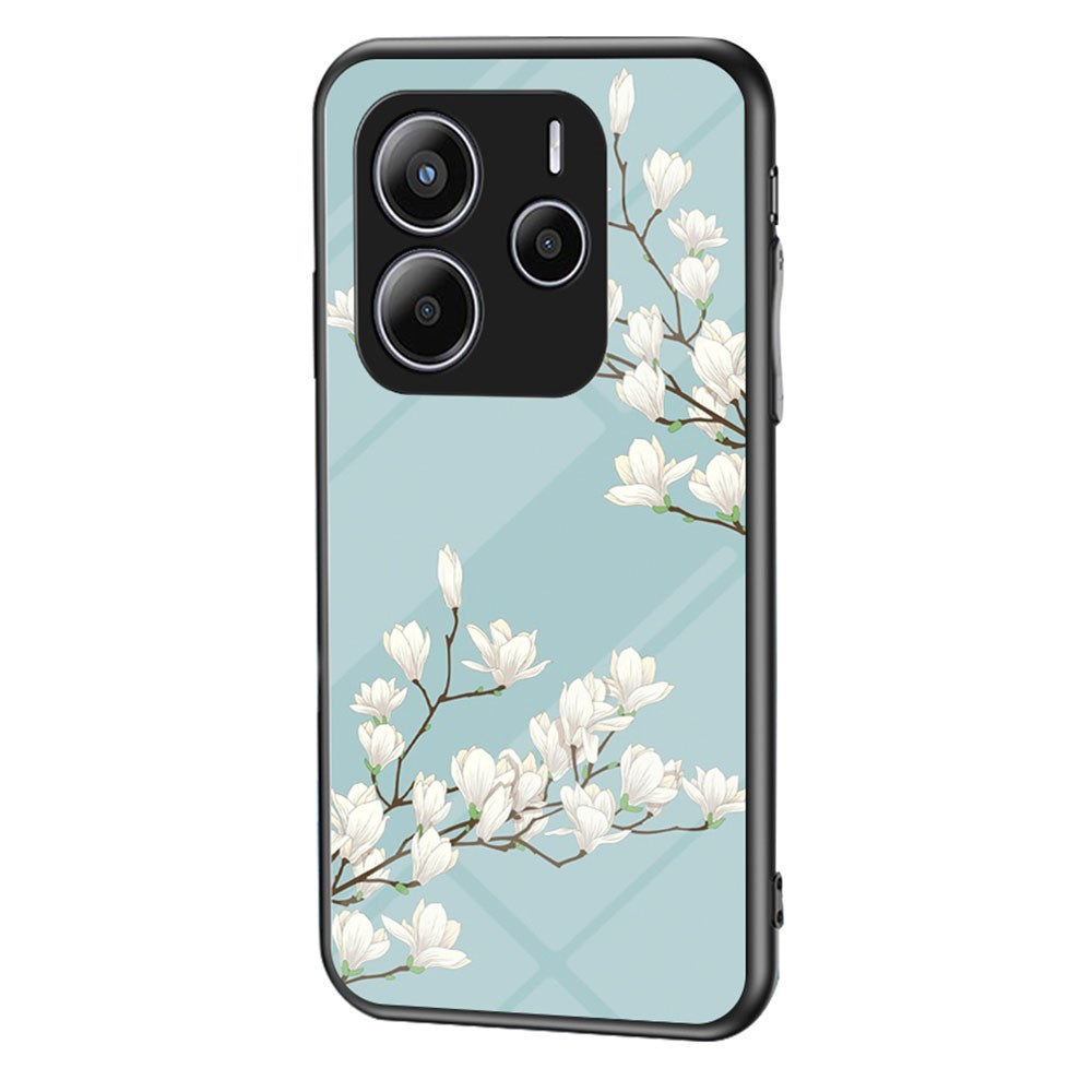 For Xiaomi Redmi Note 14 5G Case Floral Pattern TPU + Tempered Glass Protective Phone Cover