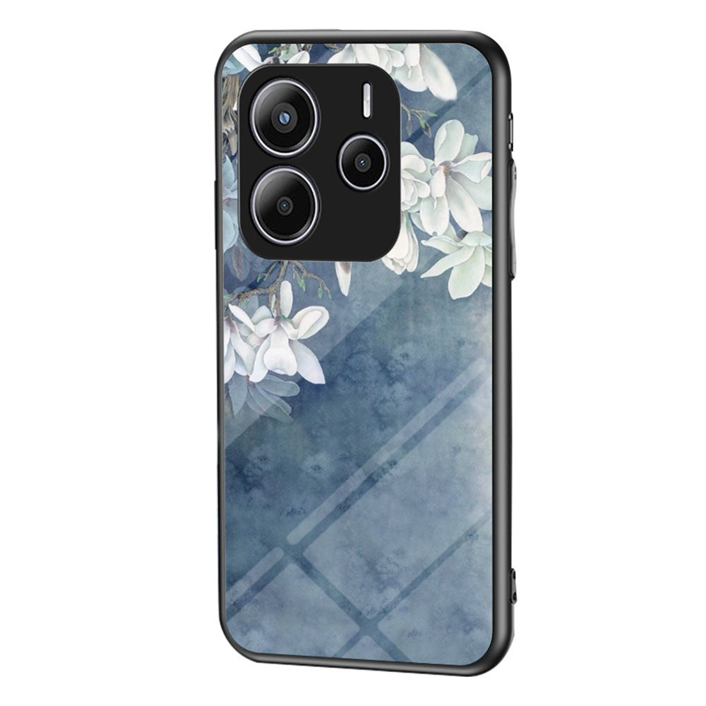 For Xiaomi Redmi Note 14 5G Case Floral Pattern TPU + Tempered Glass Protective Phone Cover