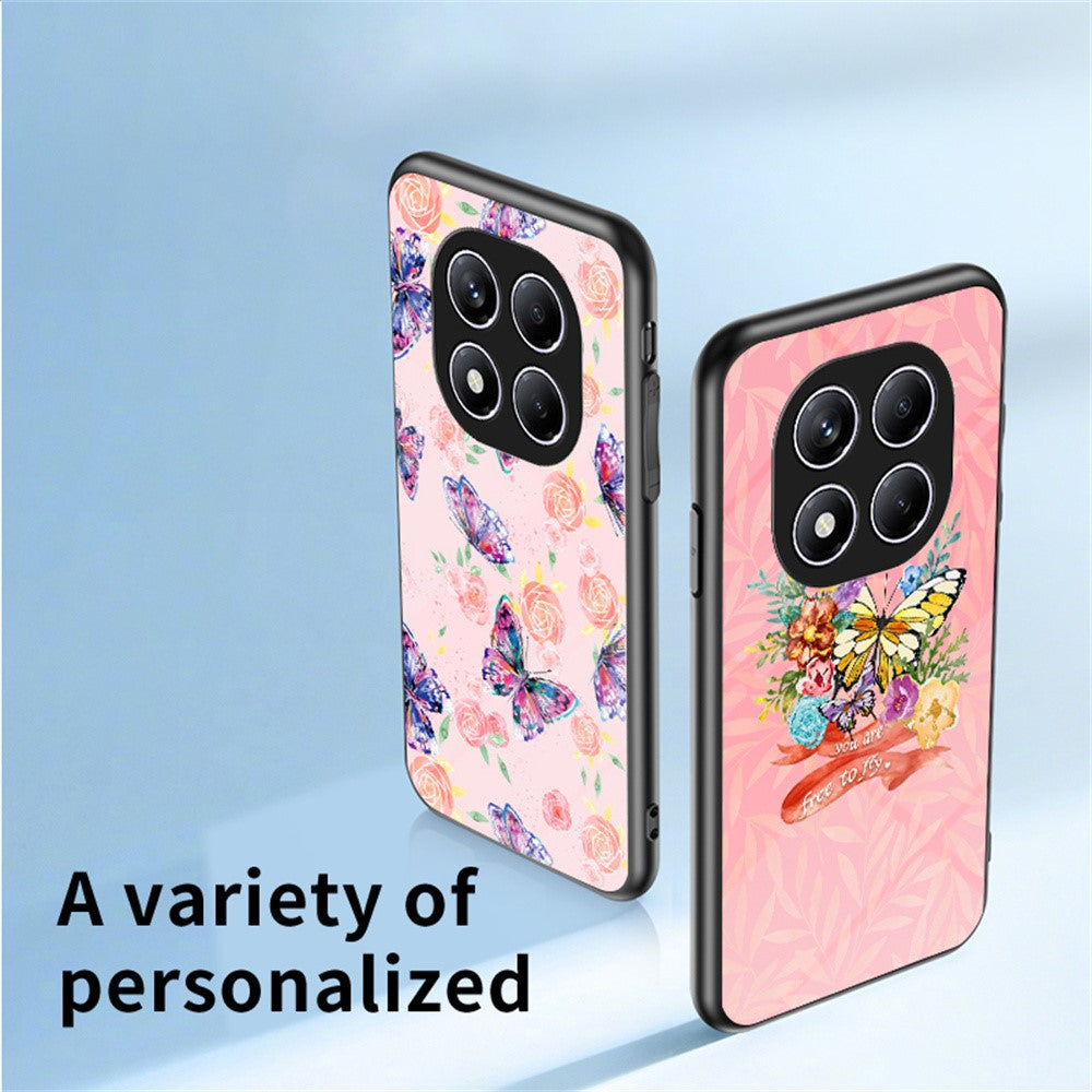 Xiaomi Redmi Note 14 5G-skal med fjärilsmönster i TPU + skyddande härdat glas.