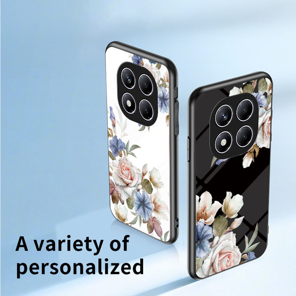 For Xiaomi Redmi Note 14 Pro 4G Case Floral Pattern TPU + Tempered Glass Protective Phone Cover