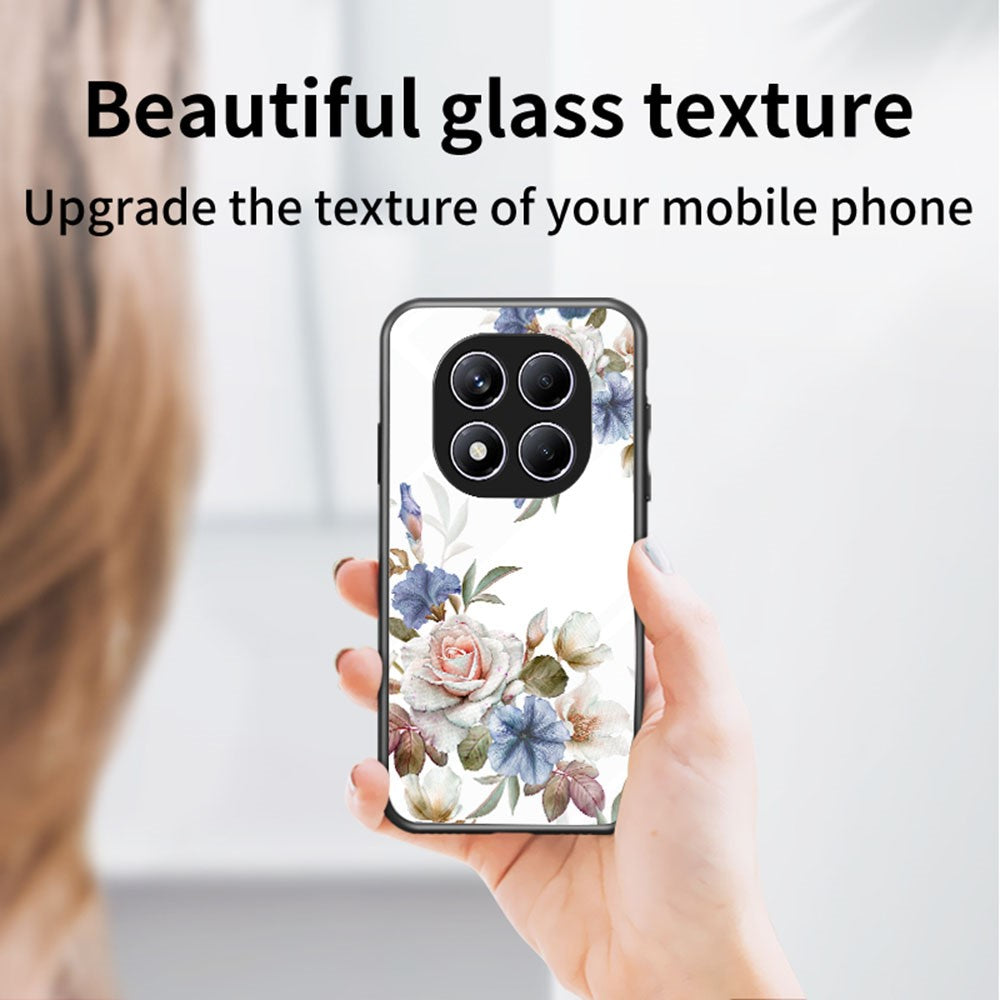 For Xiaomi Redmi Note 14 Pro 4G Case Floral Pattern TPU + Tempered Glass Protective Phone Cover
