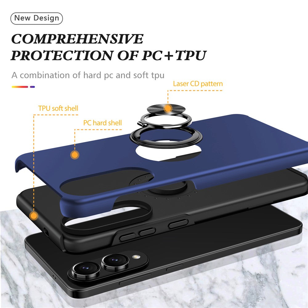 For Samsung Galaxy S25 Edge Case PC + TPU Phone Cover with Rotatable Ring Holder
