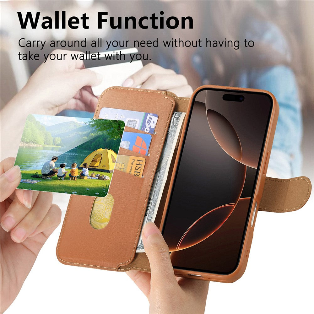 CASENEO For iPhone 16 Pro Max Magnetic Case RFID Blocking Wallet Detachable Leather Phone Cover with Wristband