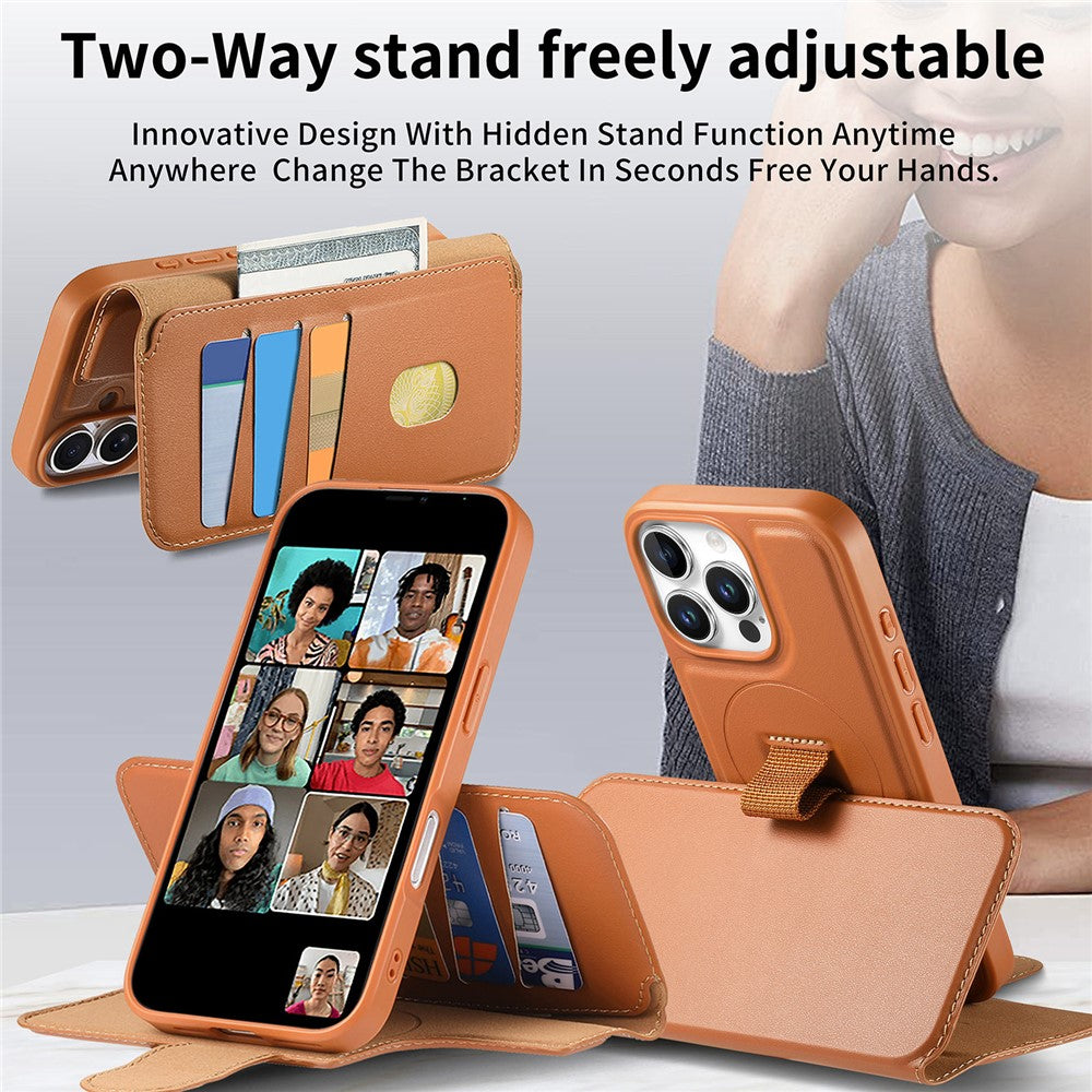 CASENEO For iPhone 16 Pro Max Magnetic Case RFID Blocking Wallet Detachable Leather Phone Cover with Wristband