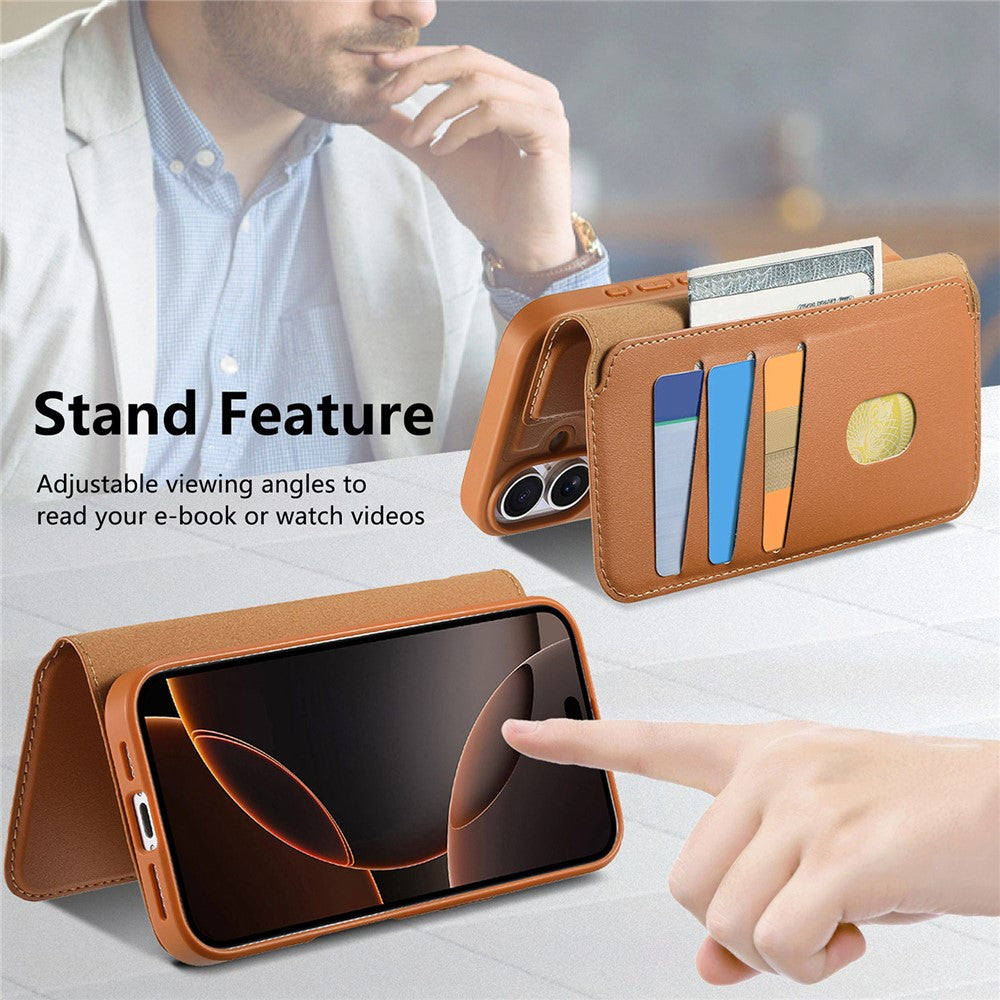 CASENEO For iPhone 16 Pro Max Magnetic Case RFID Blocking Wallet Detachable Leather Phone Cover with Wristband