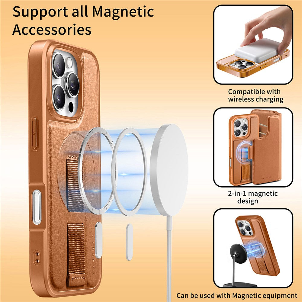 CASENEO For iPhone 16 Pro Max Magnetic Case RFID Blocking Wallet Detachable Leather Phone Cover with Wristband
